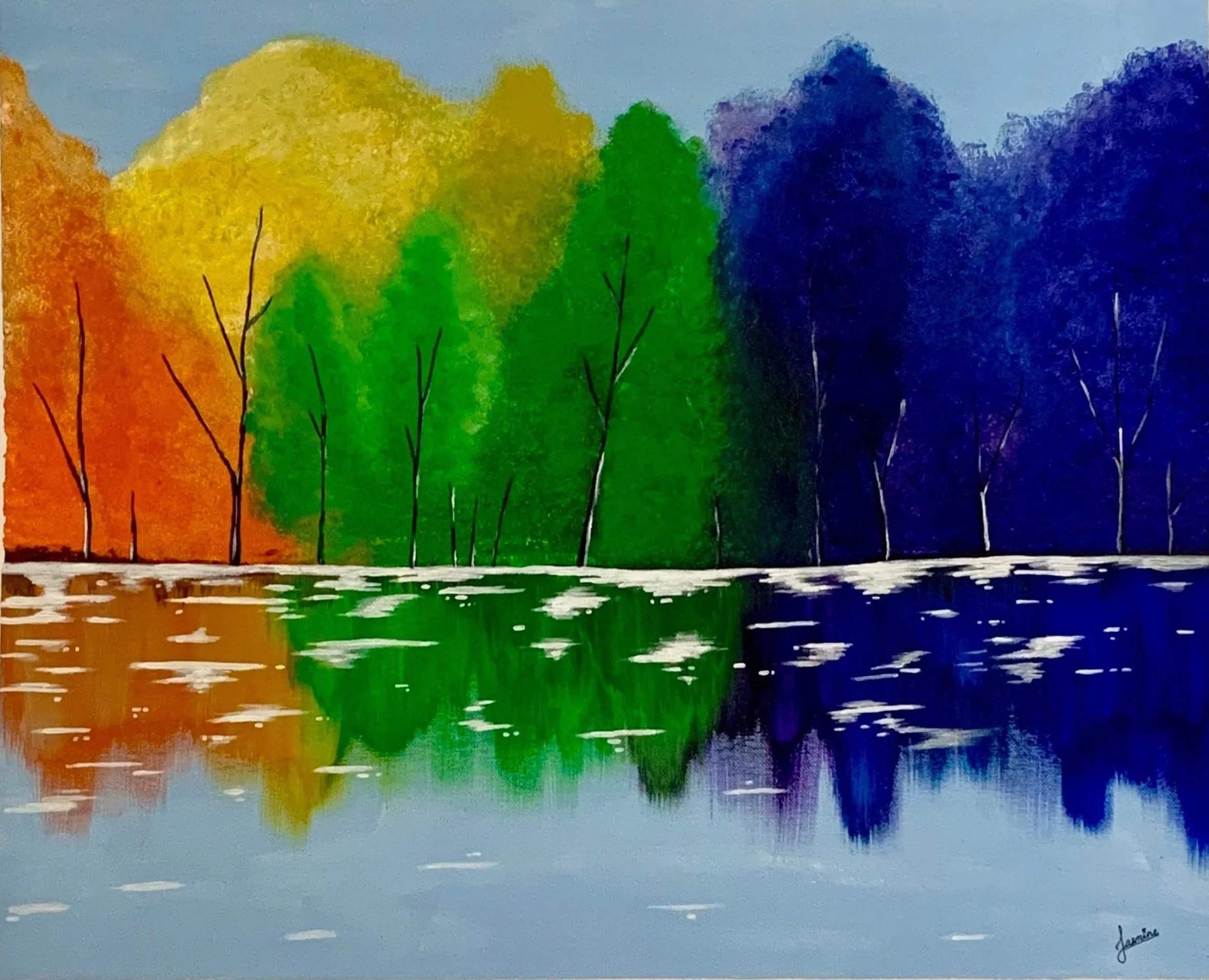 Natures Palette, four-season forest and lake reflection landscape painting.jpg