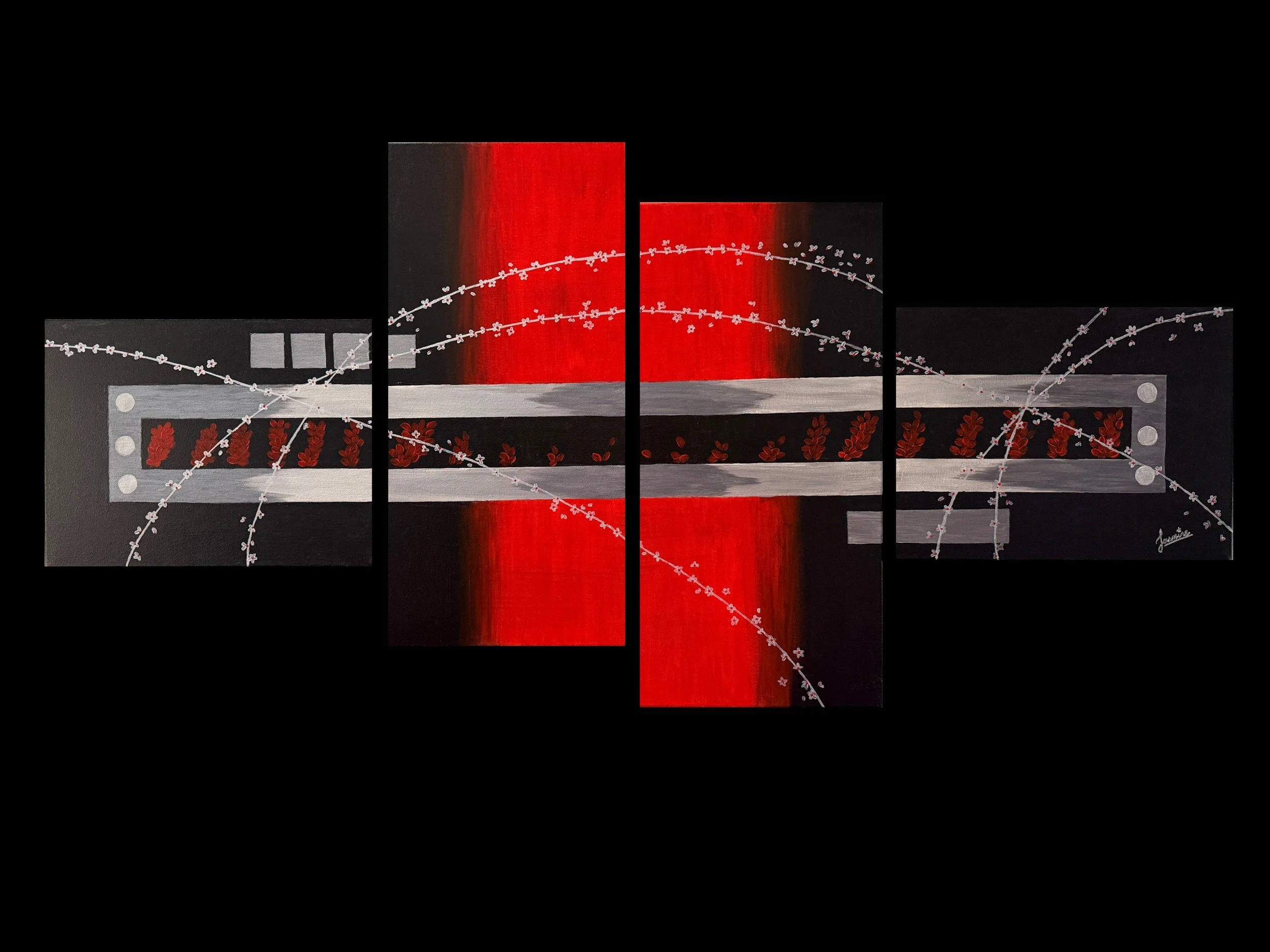 Dynamic Interplay — Red & Black Polyptych