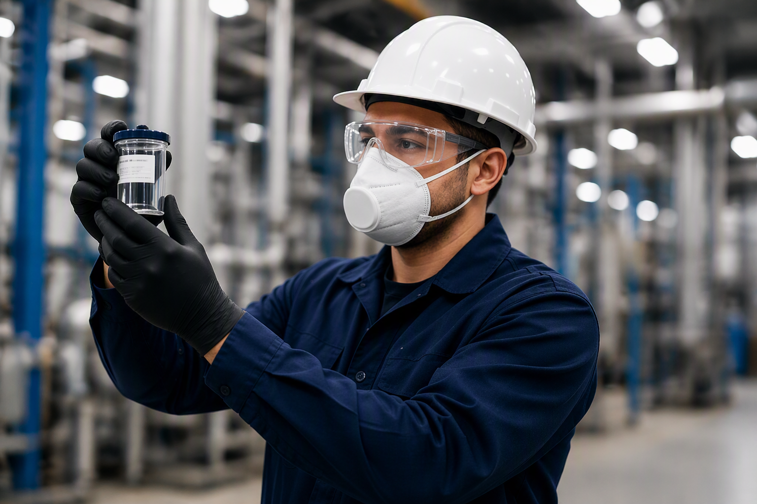 Industrial hygienist conducting workplace exposure assessment and hazard evaluation