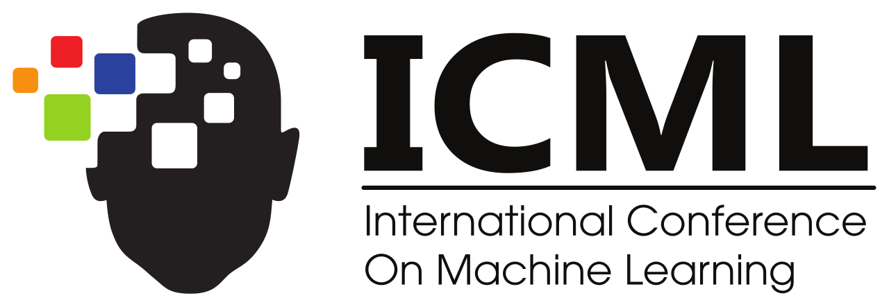 Logo for the International Conference on Machine Learning (ICML), featuring a stylized human head with multicolored pixels and the text 'ICML' and 'International Conference on Machine Learning'.