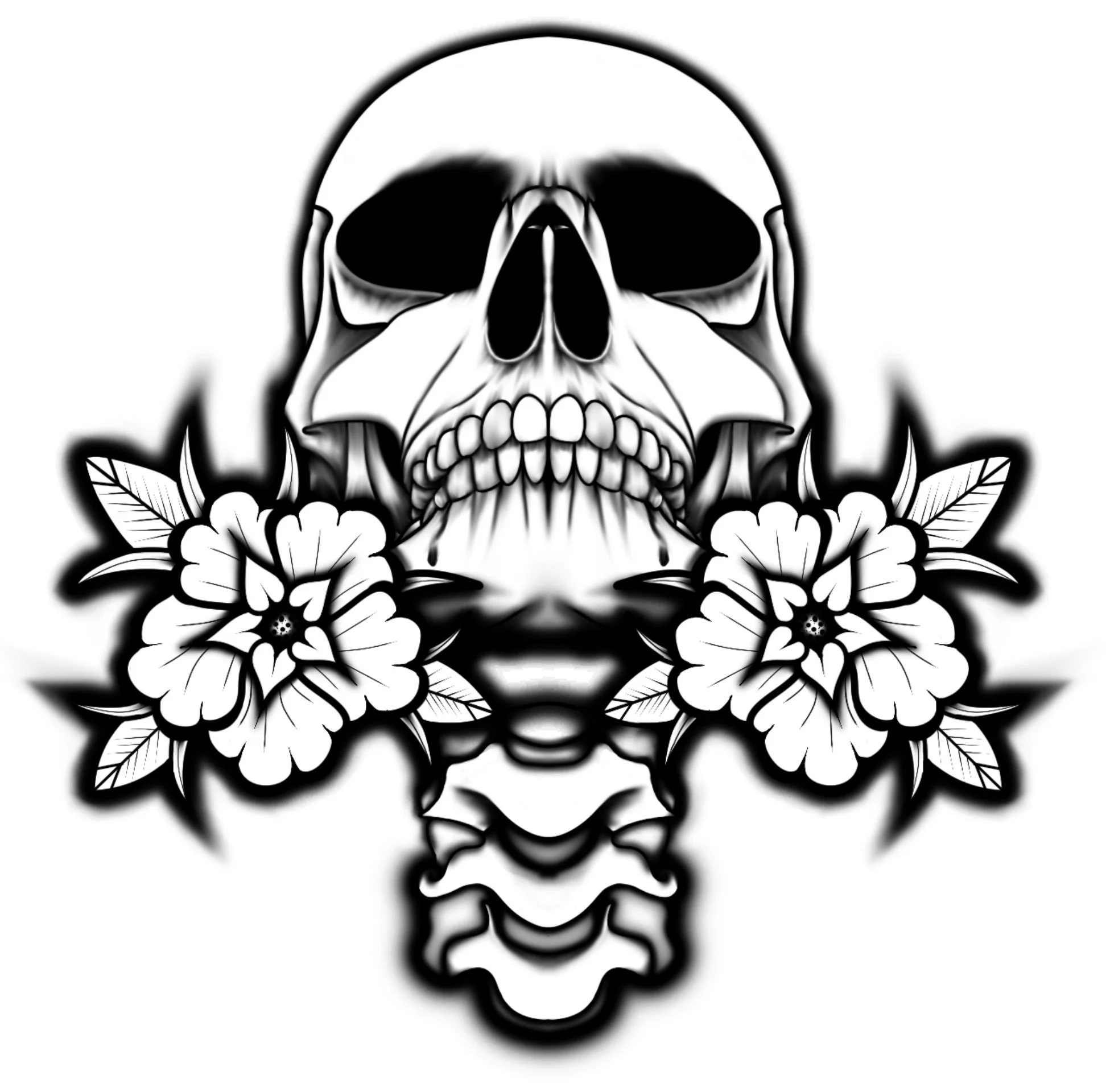 Skull Sticker - Forward Facing W/ Flowers