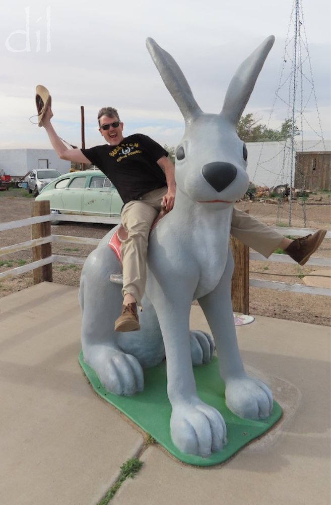 Ride 'em, cowboy! That's a 12-foot-tall fiberglass rabbit waiting for you at the Jack Rabbit Trading Post in Joseph City, Ariz. Your name wouldn't be Harvey, by any chance?