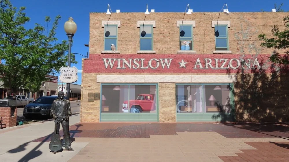 The railroad may have made Winslow, but by the end of the 20th century the town had become inextricably tied to the following lyrics from the Eagles' 1972 hit song "Take It Easy": "Well, I'm a-standin' on the corner in Winslow, Arizona, with such a f