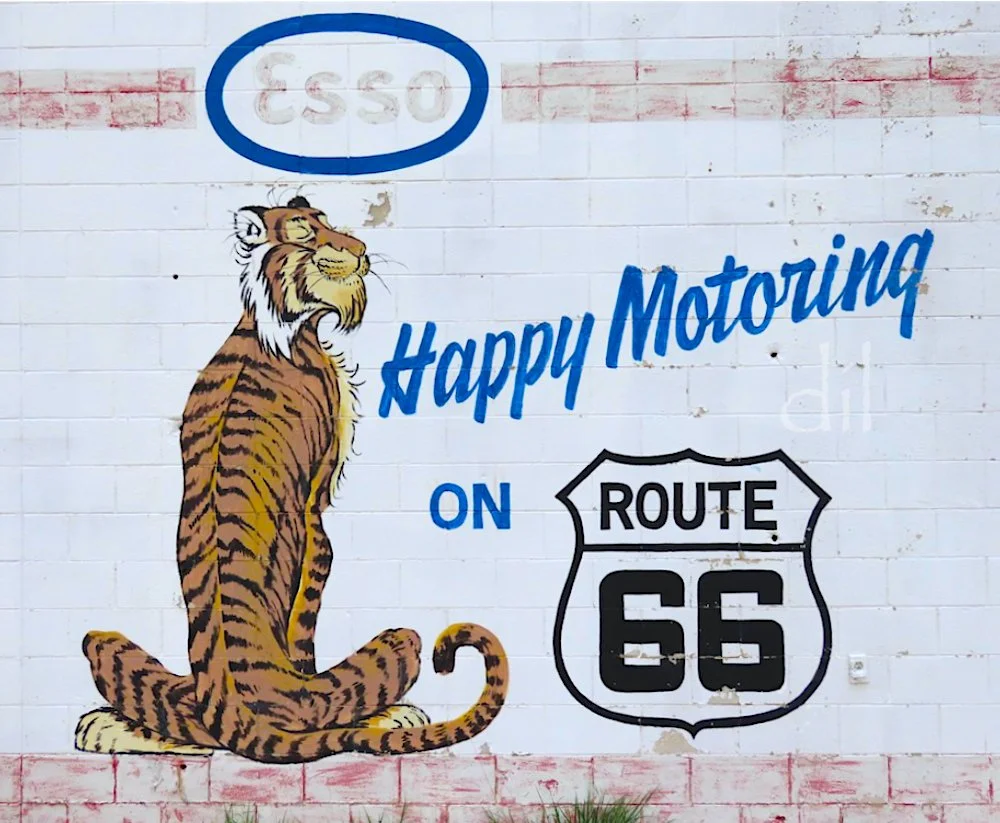 Route 66 and Esso are connected due to the onetime prevalence of the latter's gas stations along the Mother Road. Esso's popular "Put a Tiger in Your Tank" ads launched in 1959. 