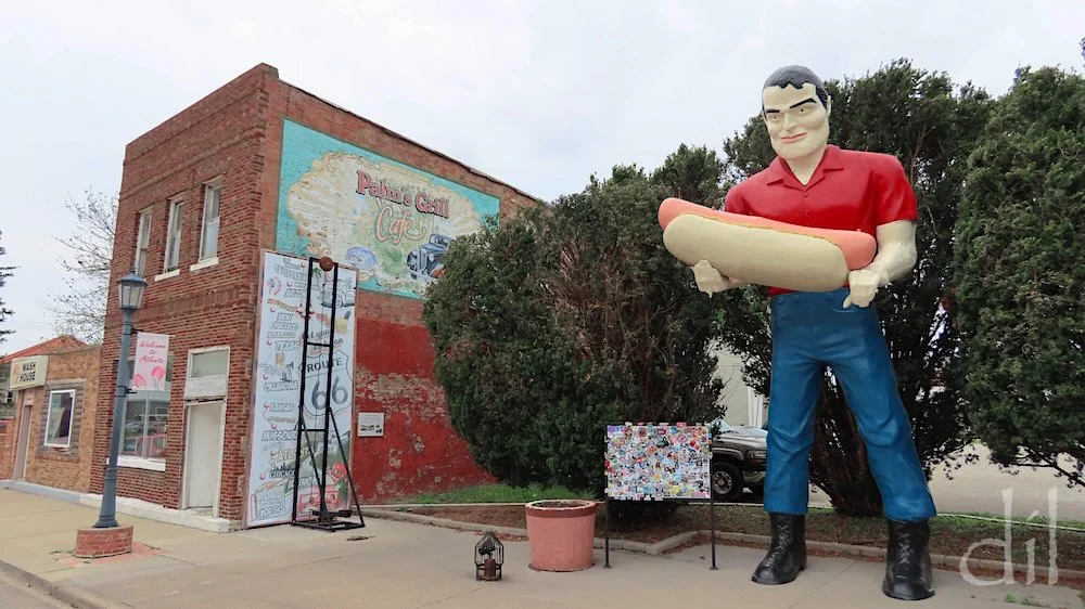 A survivor from the heyday of roadside advertising, this onetime Paul Bunyan in Atlanta, Ill, now cradles a hot dog instead of an ax. Atlanta is also home to the American Giants Museum, which restores such "muffler men" of yesteryear.