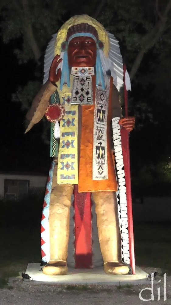 The staff of the American Giants Museum restored the Big Indian and moved it to the grounds of the Hi-Way Café in Vinita, Okla., in 2023.