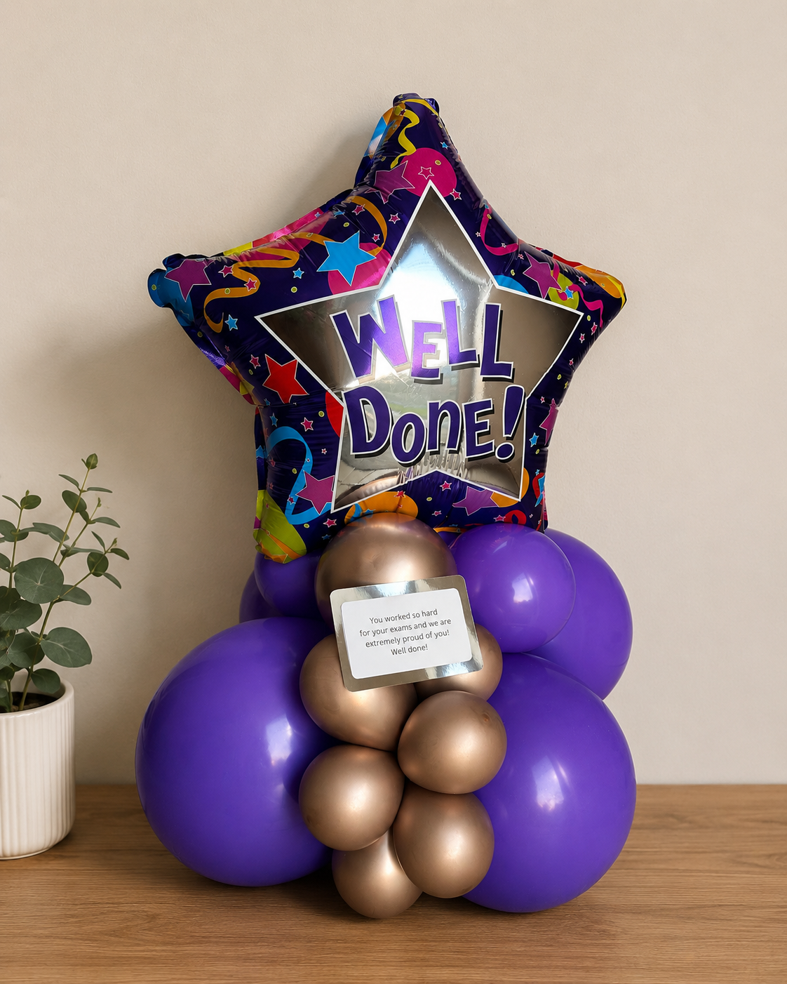 Well done balloon stack and message card