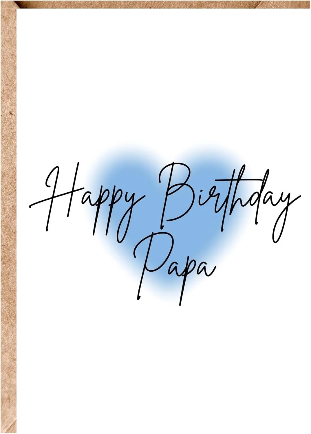 A birthday card with a white background, a brown border on the left side, and a blue heart in the center. The text reads 'Happy Birthday Papa' in black cursive font.