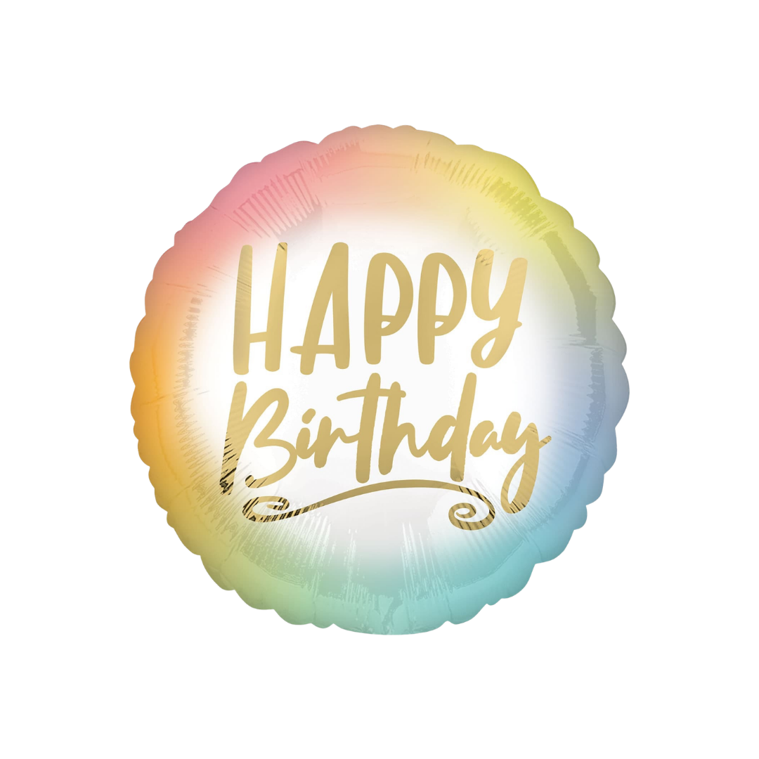 18" Ombre Pastel Rainbow Happy Birthday Helium-Filled Balloon