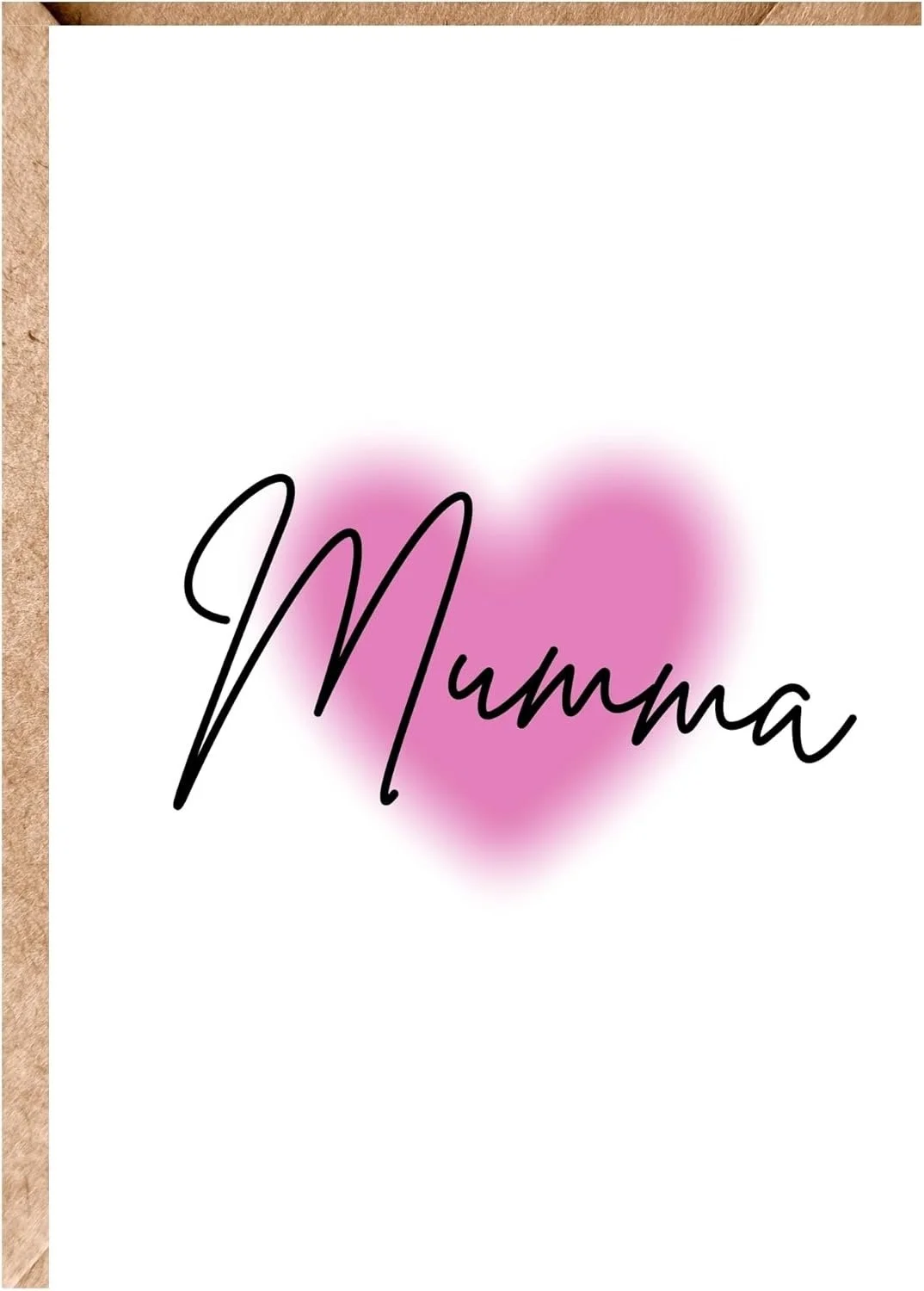 Greeting card with a pink heart in the background and the word "Mamma" written in black cursive script.