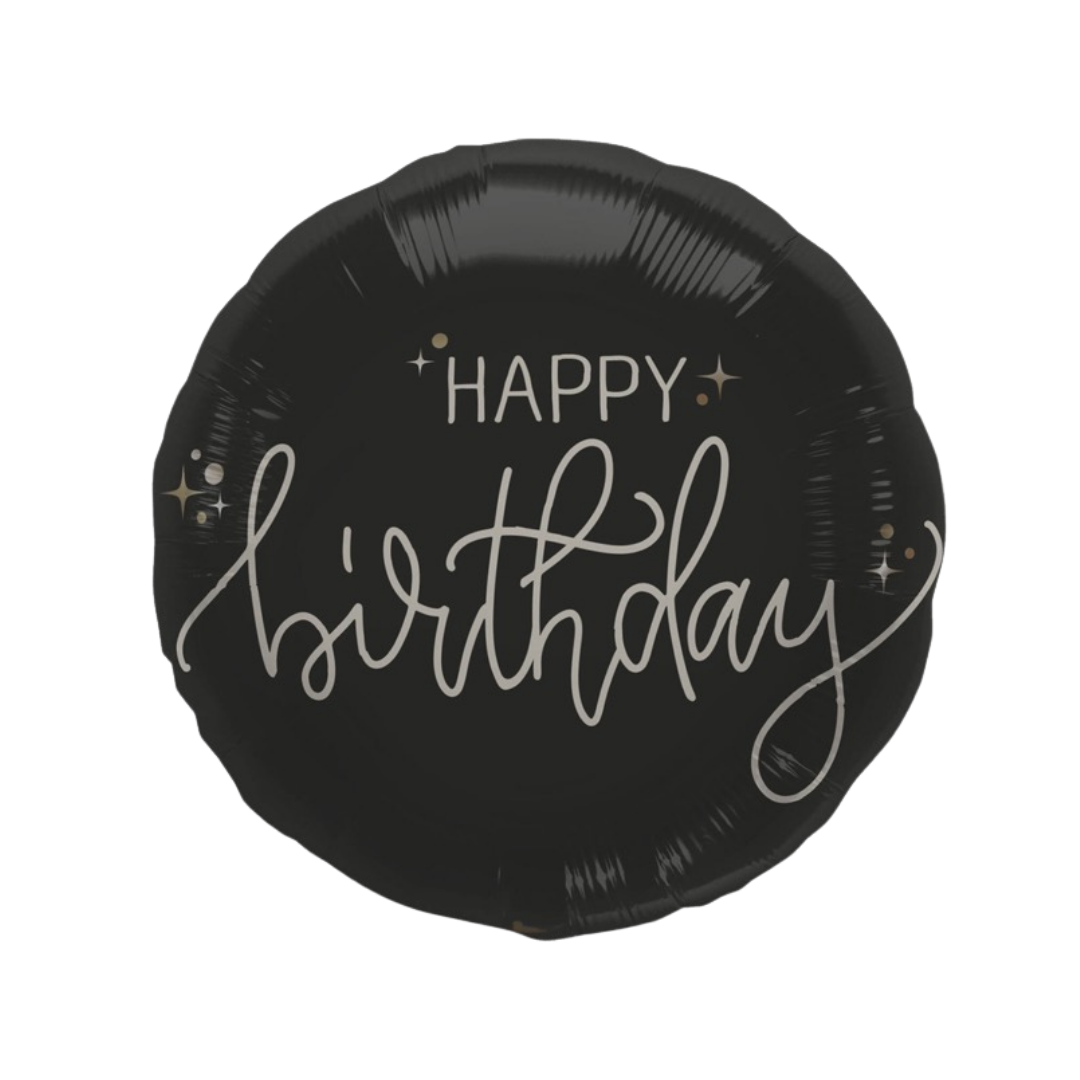 18" Elegant Black Happy Birthday Helium-Filled Balloon