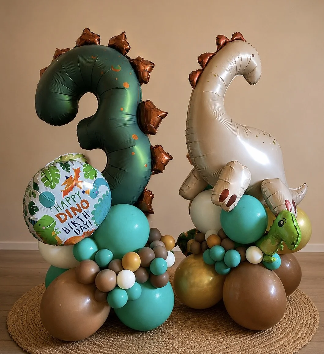 Themed birthday balloon stacks