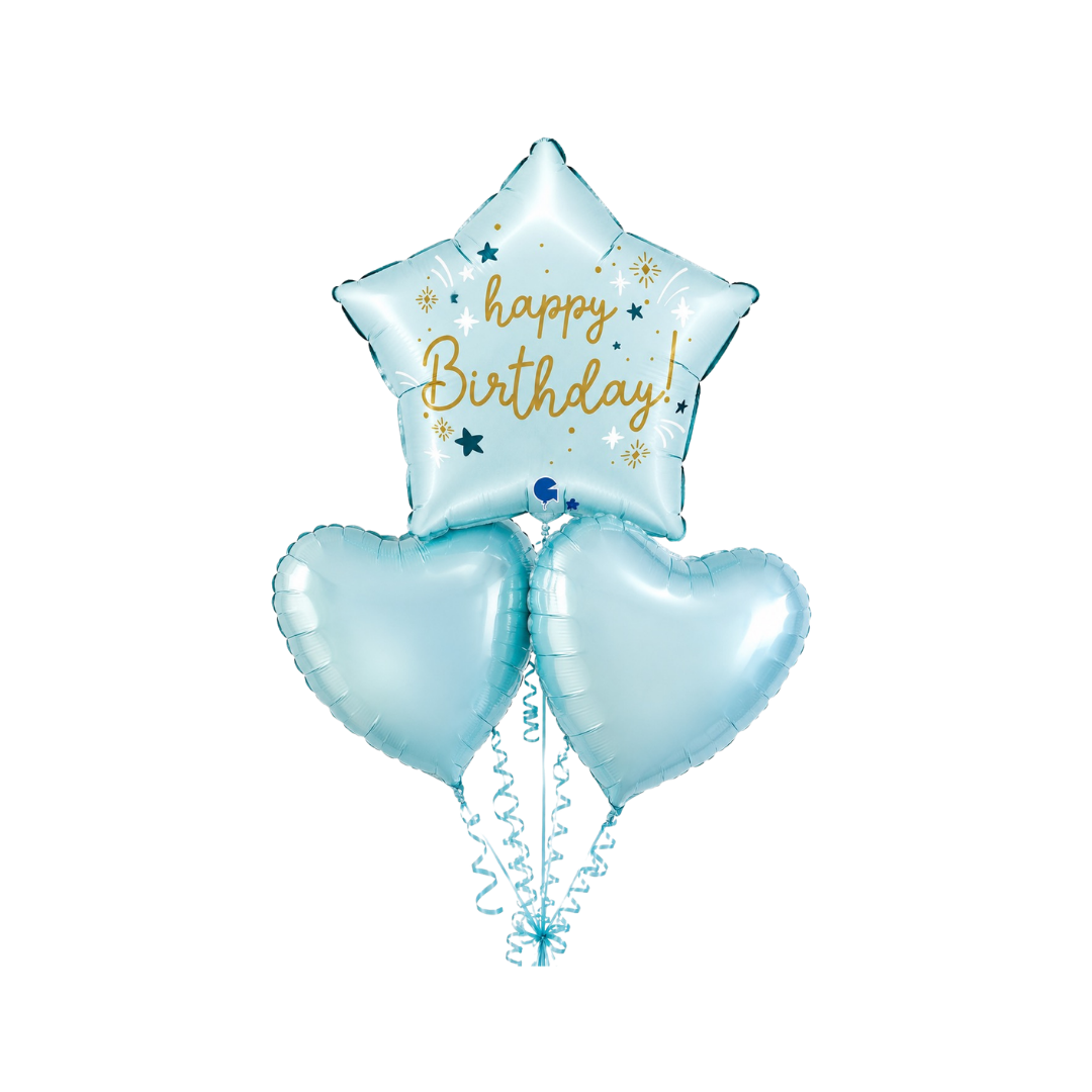 18" Blue Pastel Happy Birthday Star-Shaped Helium-Filled Balloon