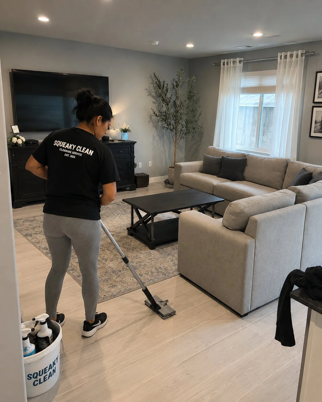 2SqueakyClean team member cleaning a home's floors