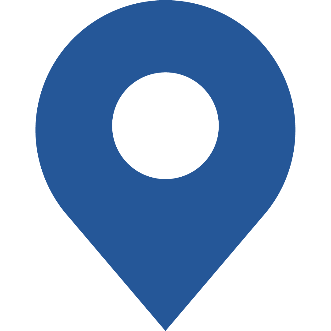 Blue map pin icon on a black background.