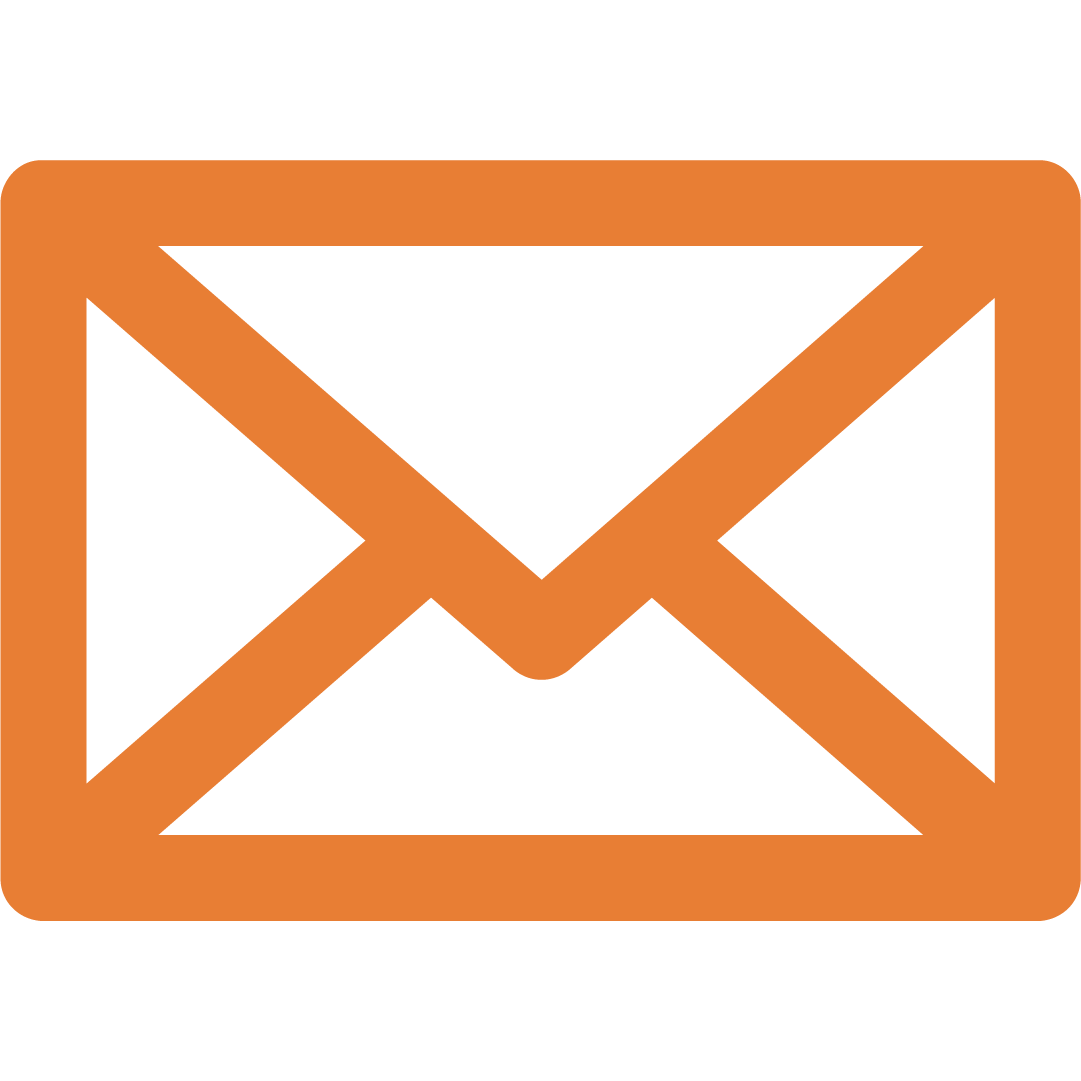 Icon of a mailbox with an orange outline and black interior.