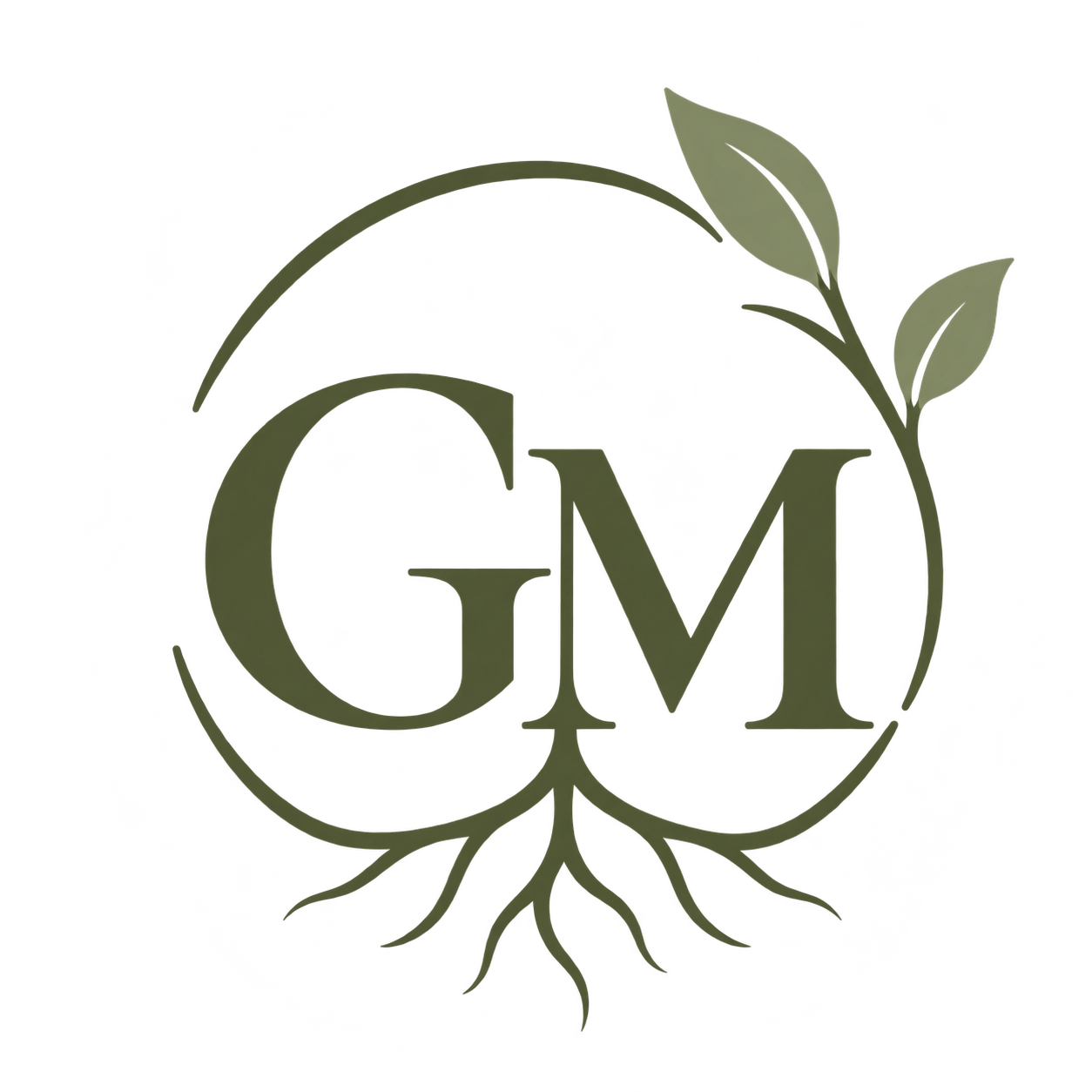 Grounded Mind Counseling GM logo with a leafy branch and roots