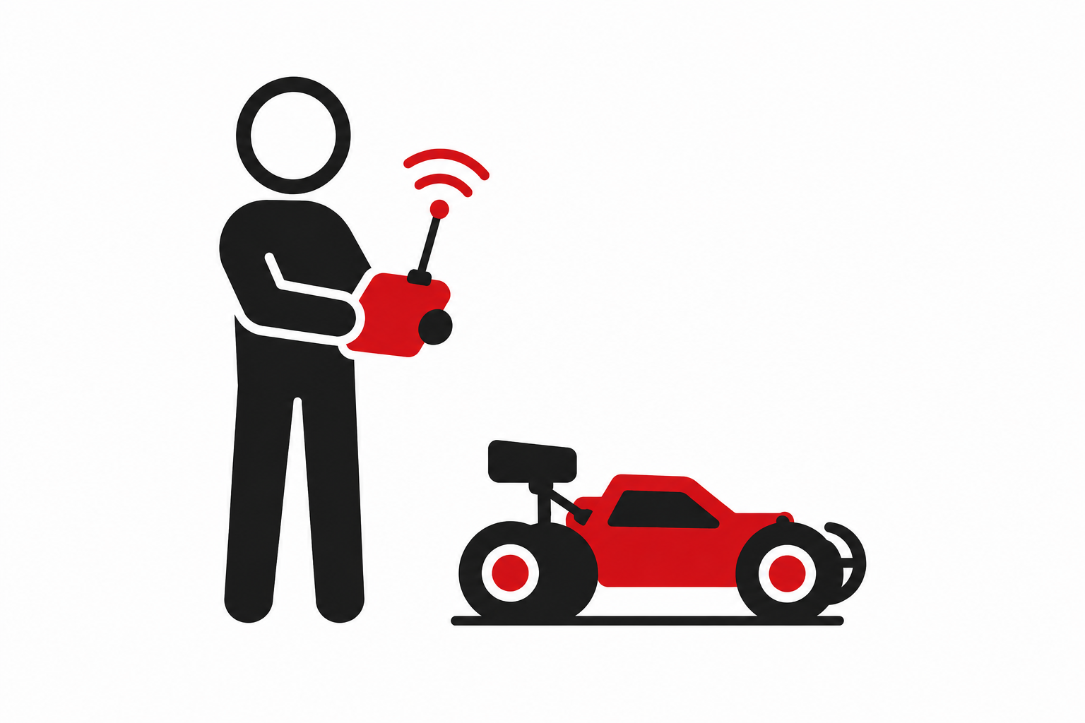 Illustration of a person holding a remote control and a miniature race car.