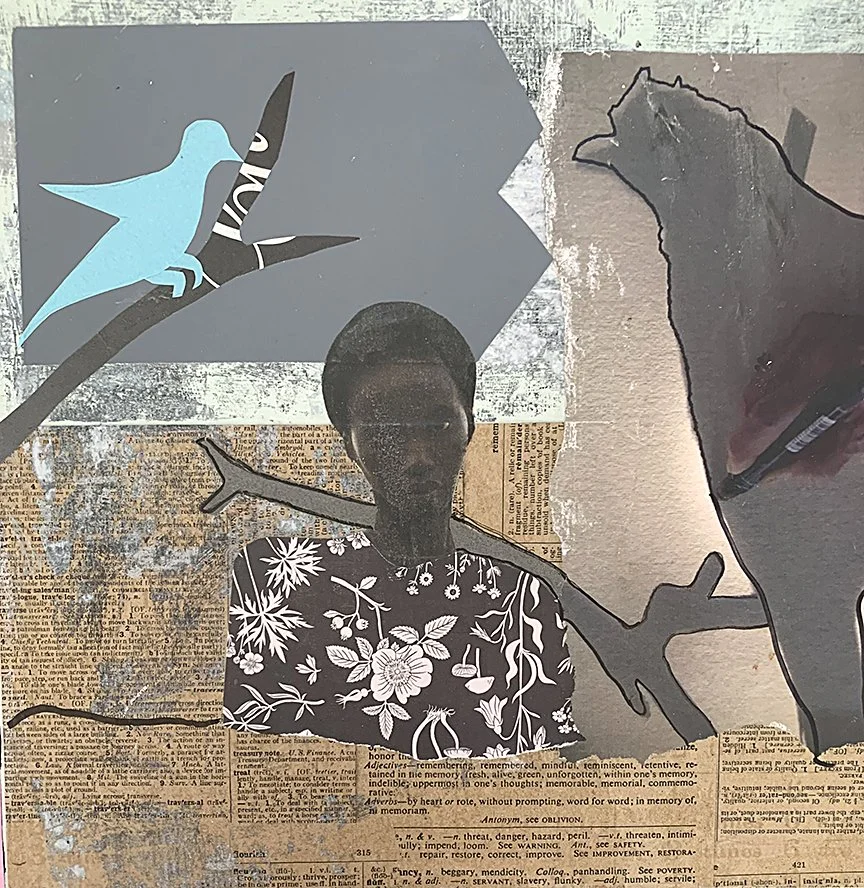 Bird Alone
12" x 12"
Collage and Mixed Media