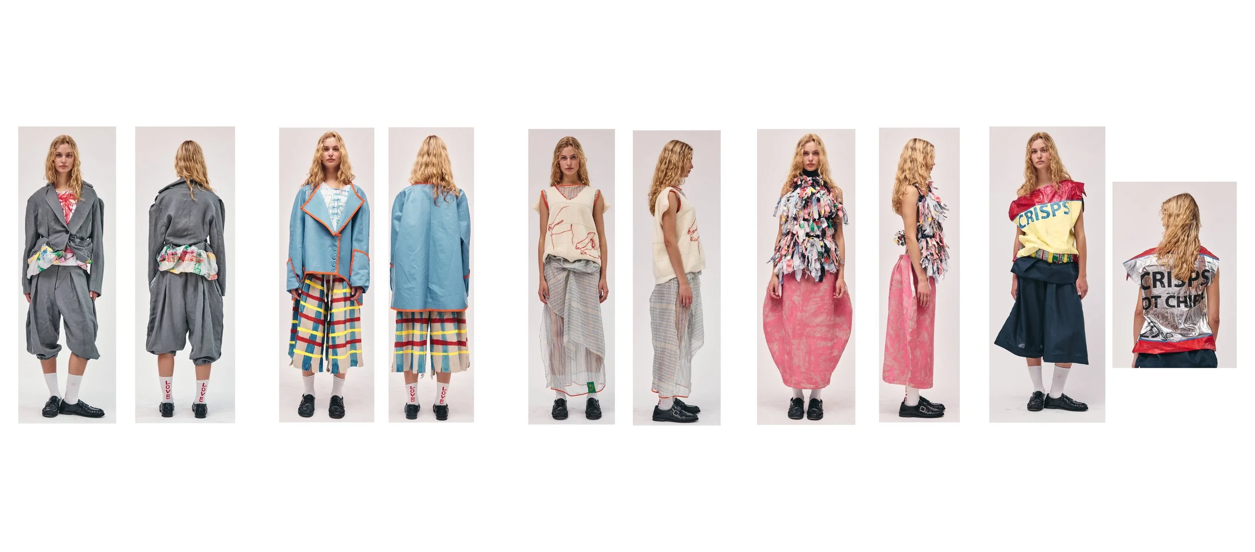 Lily Dowley graduate collection — hand-printed and stitched garments, full collection lineup
