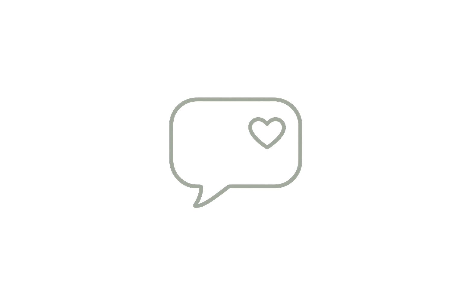 A digital illustration of a speech bubble icon with a heart inside, on a black background.