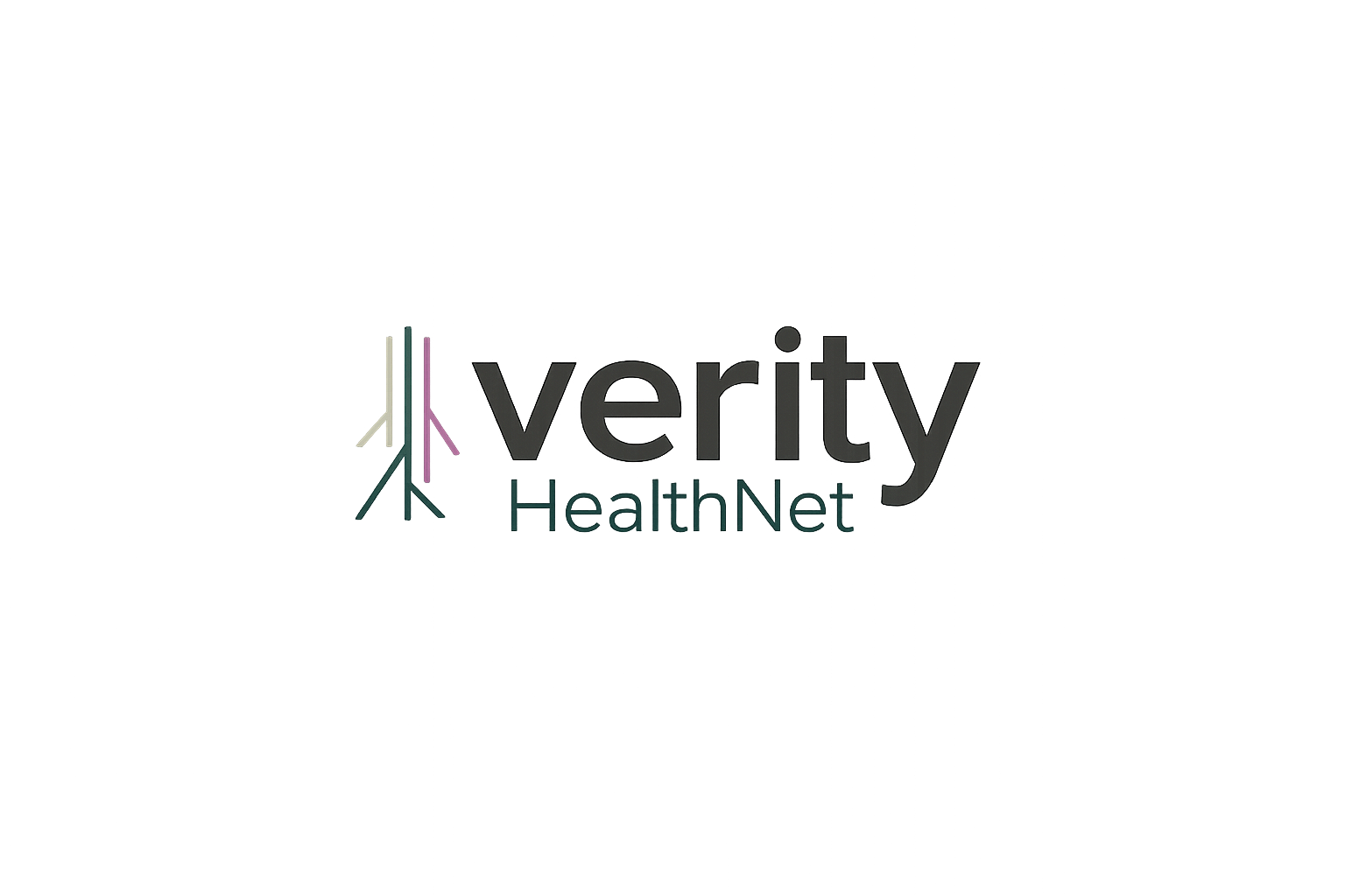 Logo of Verity HealthNet featuring stylized trees and the words "verity HealthNet".