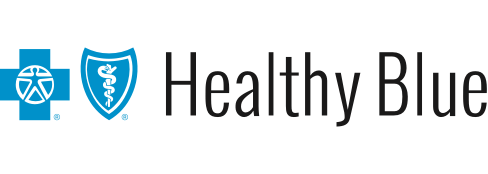 Logo featuring a blue medical cross with a gear and caduceus symbol, accompanied by the text 'Healthy Blue' in black