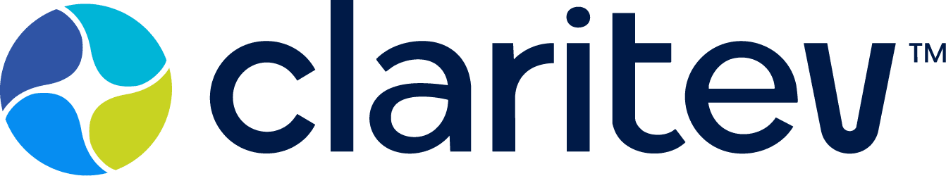 Logos of an organization called 'Claretev' with a circular emblem consisting of blue, green, and light blue shapes.