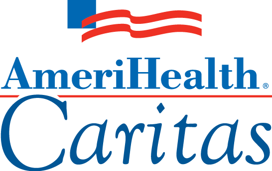 Logo for AmeriHealth Caritas with an American flag-inspired design above the text.