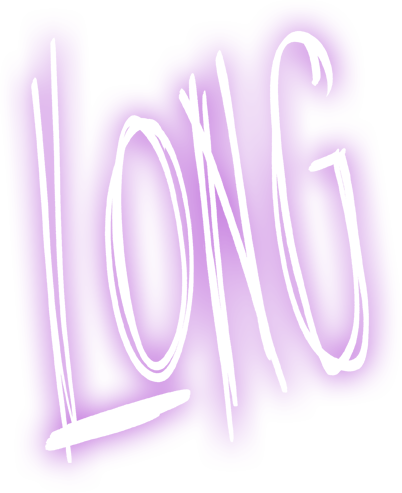 The word 'LONG' written in a white stylized font on a purple background.