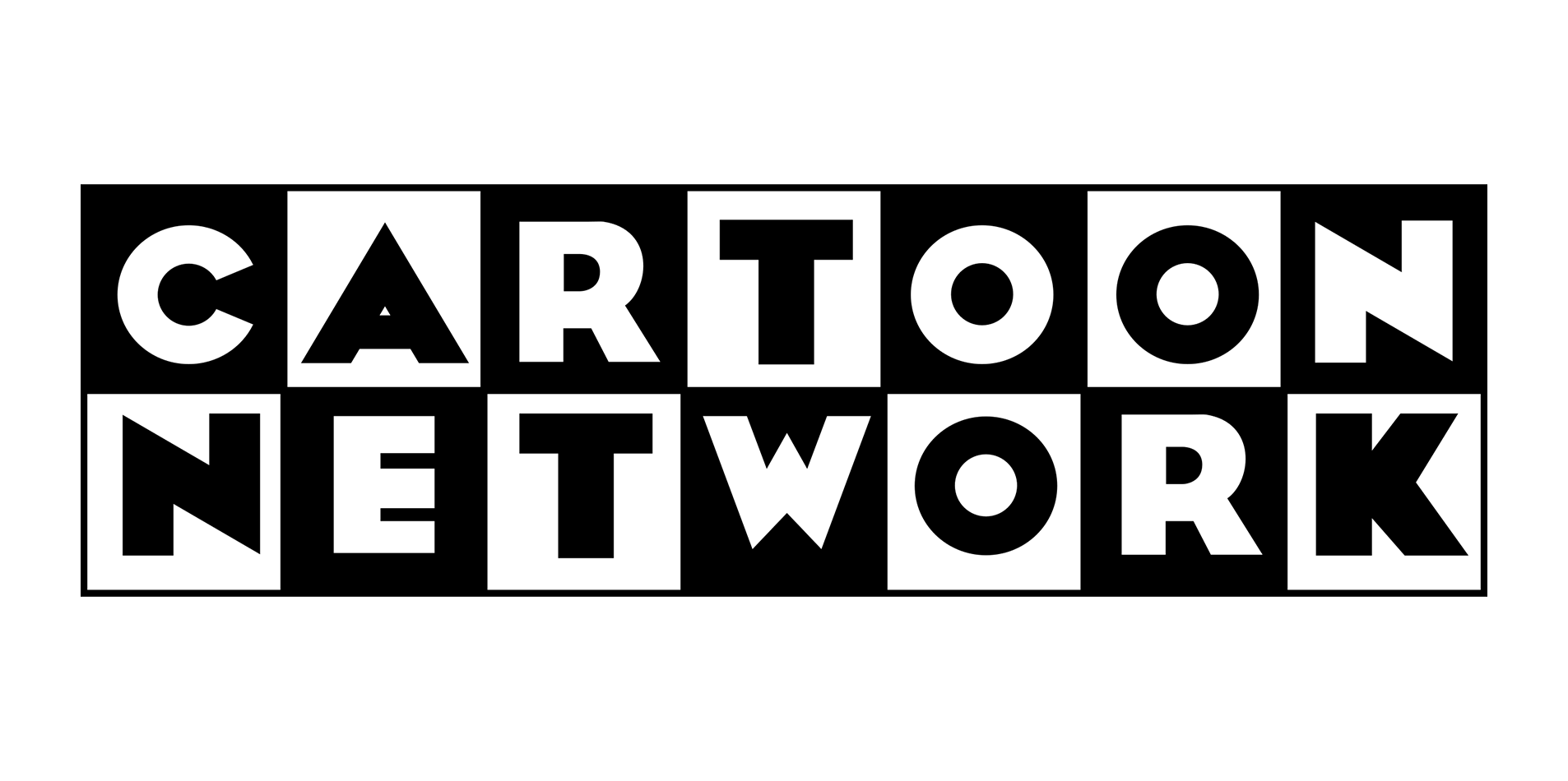 Black background with the words "Cartoon Network" in bold, white, block letters arranged in a grid pattern.