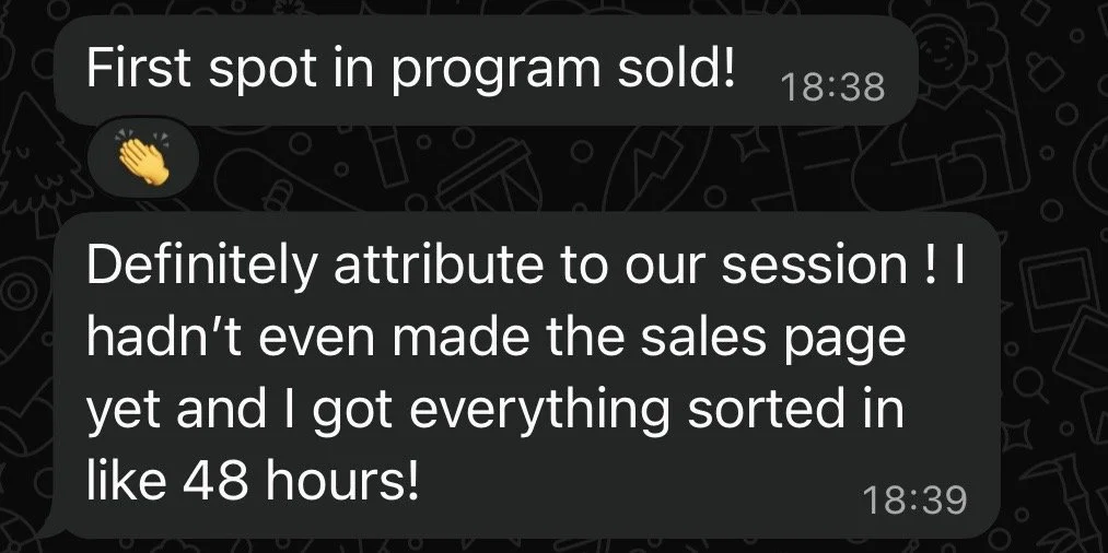Screenshot of a chat conversation with messages celebrating a successful sales session, including emojis.