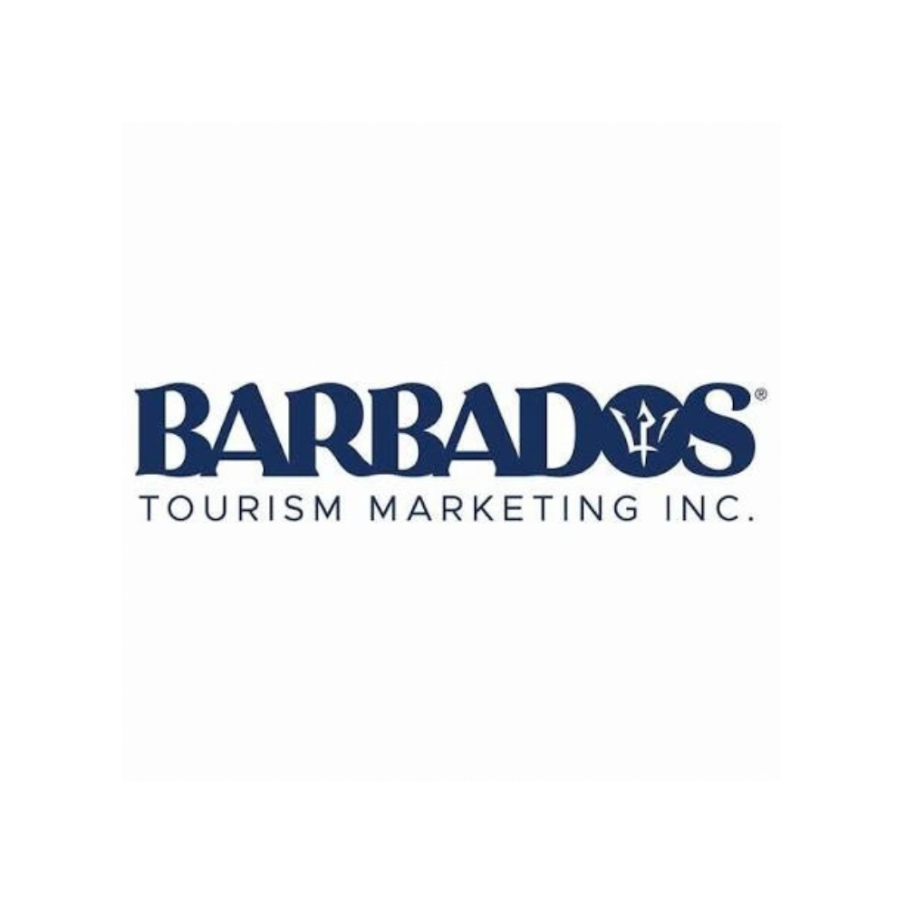 Logo for Barbados Tourism Marketing Inc. with the word 'Barbados' in large blue letters and a stylized trident symbol inside the letter 'A'.