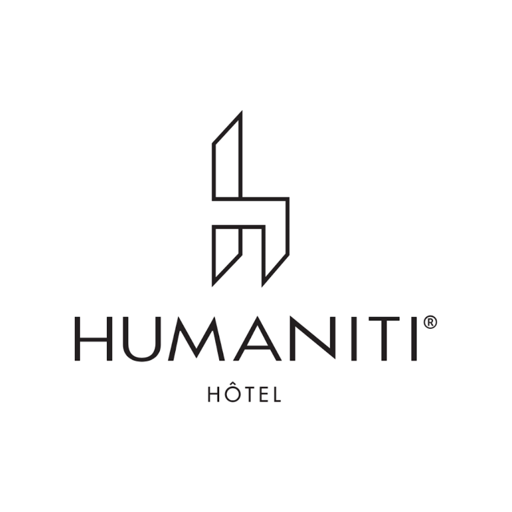 Humanití Hôtel logo featuring a stylized geometric design and the text 'HUMANITI Hôtel' beneath it.