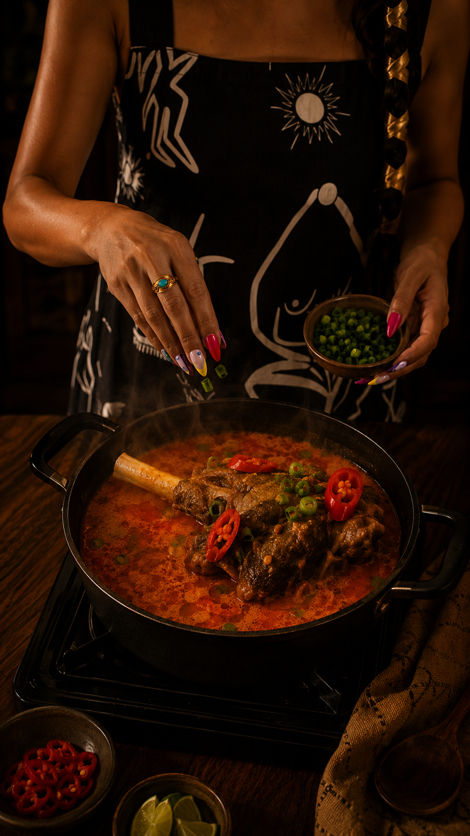 bengali woman cooking bangladeshi food lamb shank gulai kambing fusion cuisine