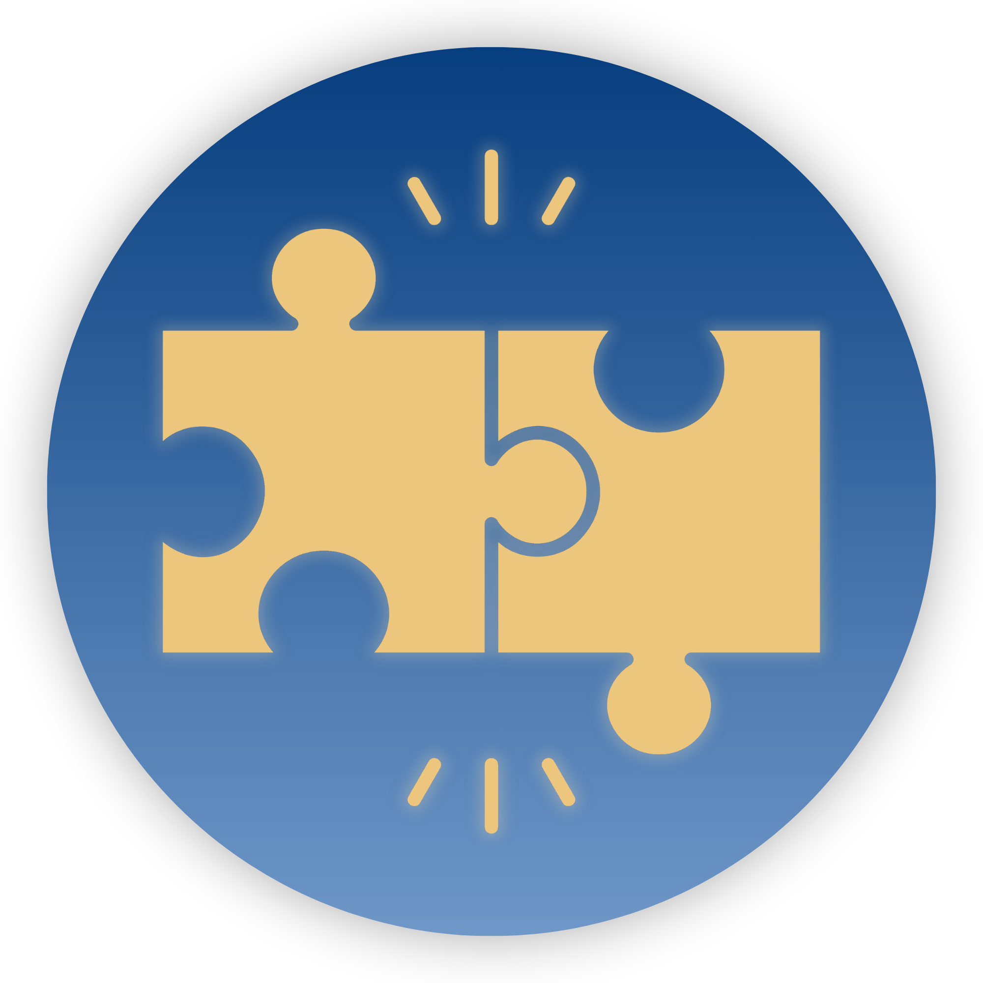 Close-up of a circular infographic illustrating a human head with gears, puzzle pieces, and lightbulb symbols, highlighting ideas and mental processes.