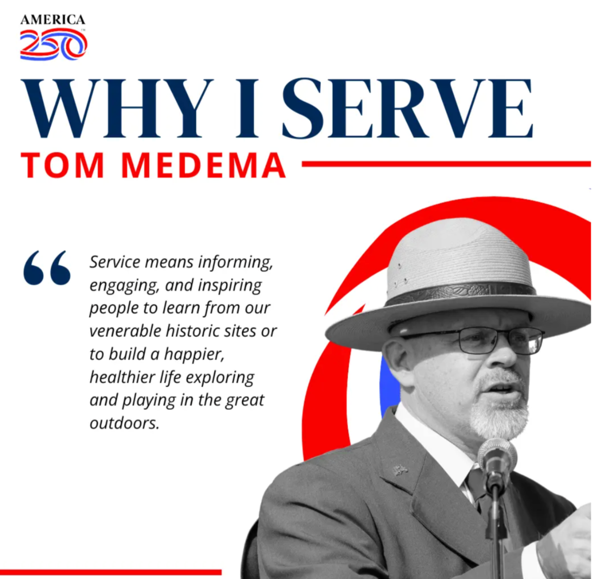 Tom Medema image on a poster with a quote about why he does public service.