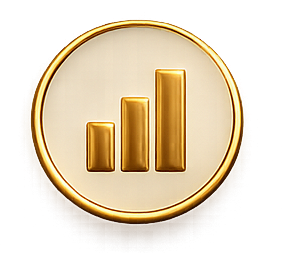 Gold circular icon with a bar graph showing increasing bars from left to right.