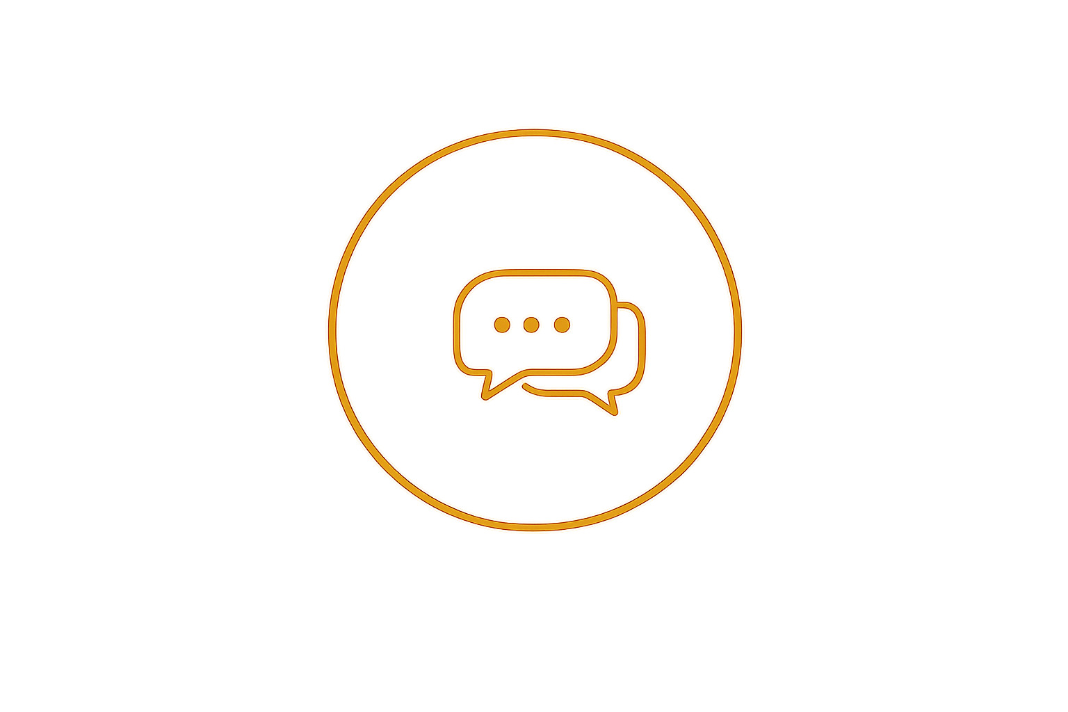 A gold speech bubble icon inside a circle.