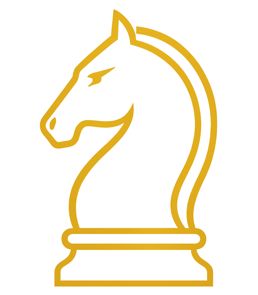 Gold chess knight icon.