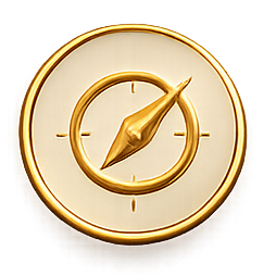 Close-up of a gold compass with a cream face and gold detailing.