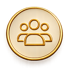 A gold outline featuring a simple outline of several people, representing a group or community.