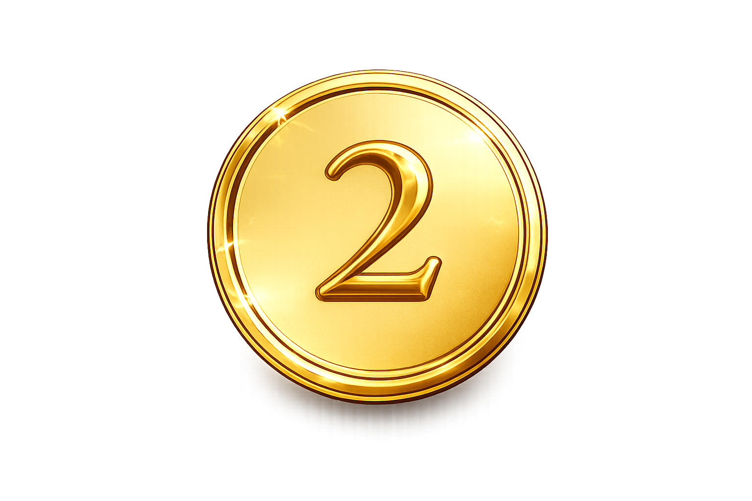 Shiny gold medal with the number 2 embossed in the center.