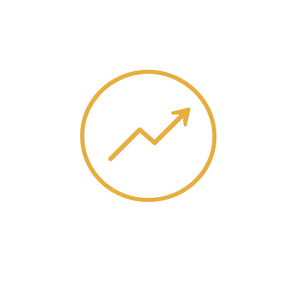 Gold icon of an upward trending arrow inside a circle.
