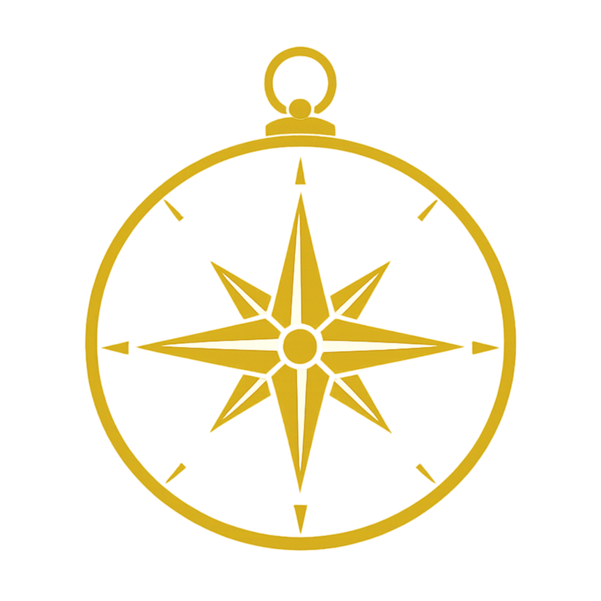 Golden compass with a detailed star-shaped needle design.