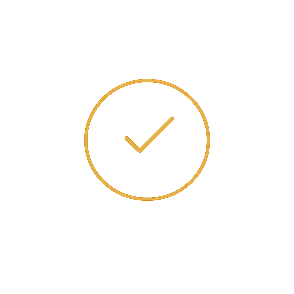 A gold checkmark inside a gold circle.