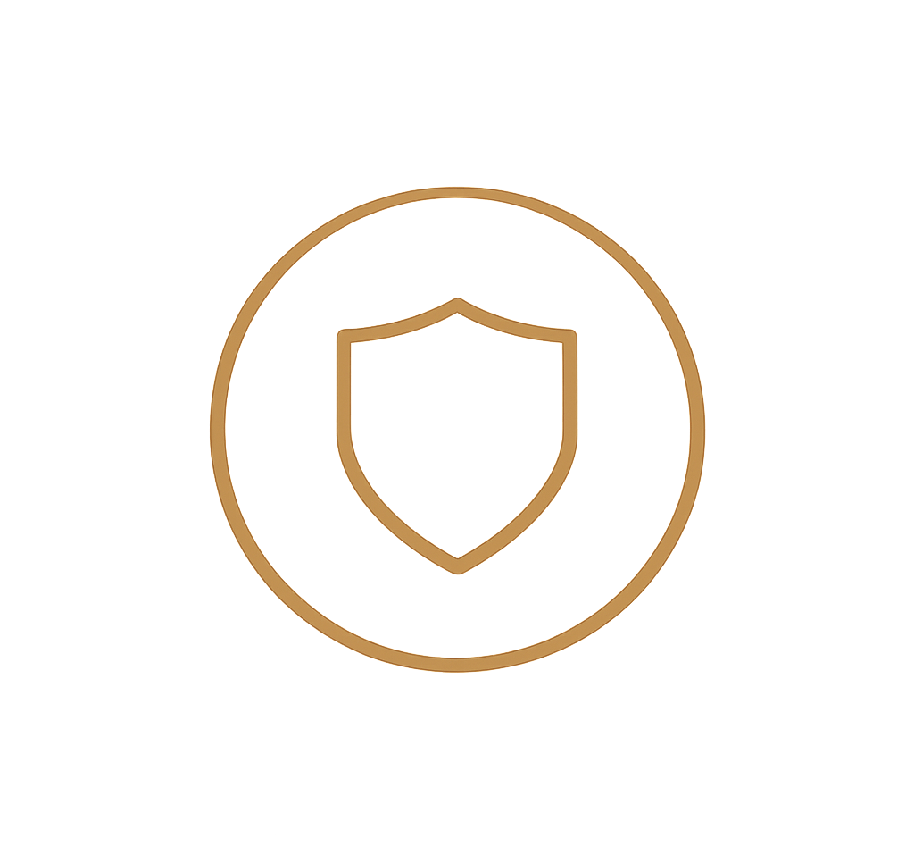 Shield icon inside a circle representing security or protection.