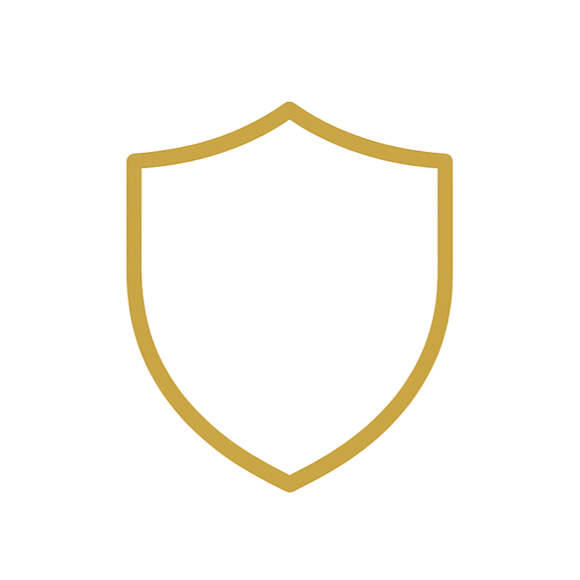 A gold outline of a shield icon.