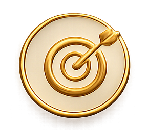 A golden dart hitting the bullseye of a target.