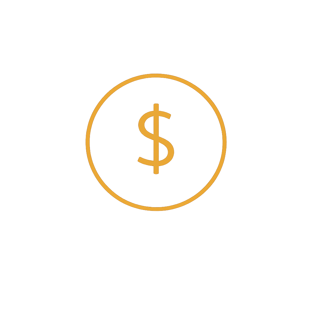 A gold dollar sign symbol in the center of a gold circle.